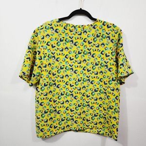 Vintage Andre Sauvage 90s Yellow Art Deco Oversized Striped Sheer Top Women's 12